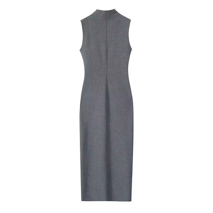 Long gray sleeveless dress